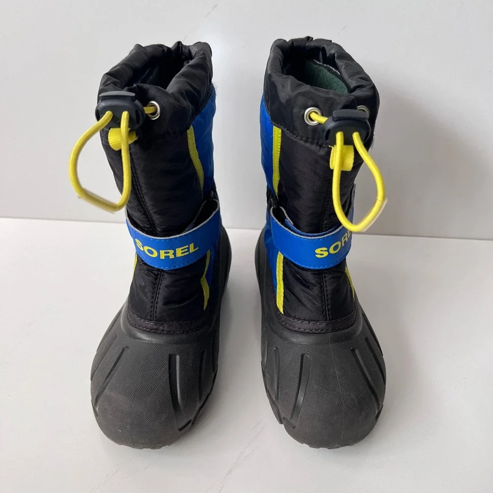 Sorel Snow Commander Boots Size 12 Kids Blue Black Waterproof Winter‎ Insulated